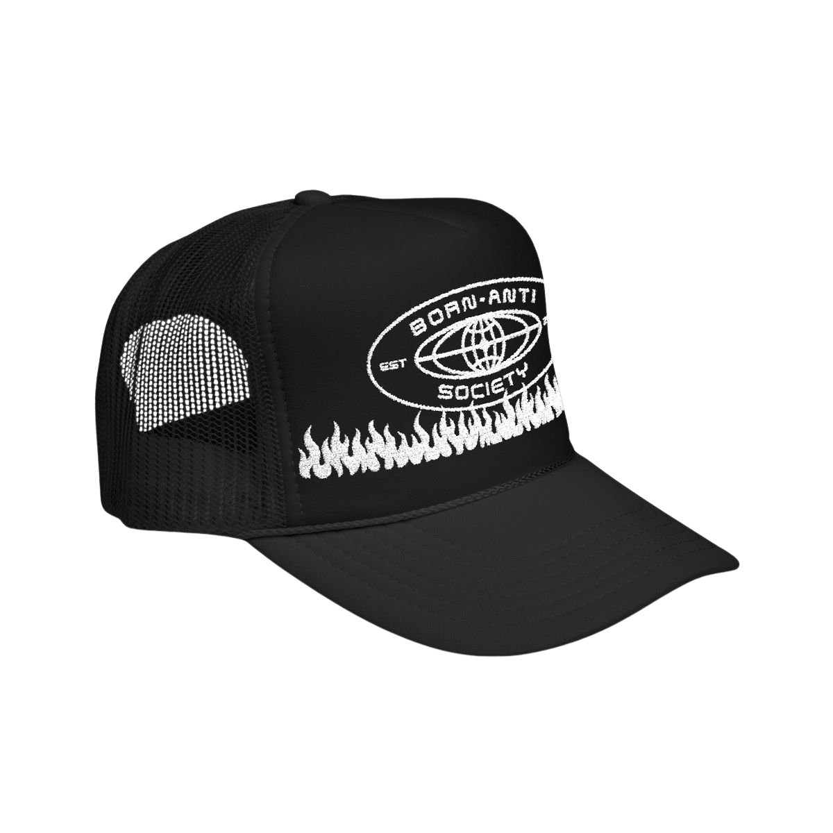 Born Anti Embroidered Foam Trucker Hat in Black