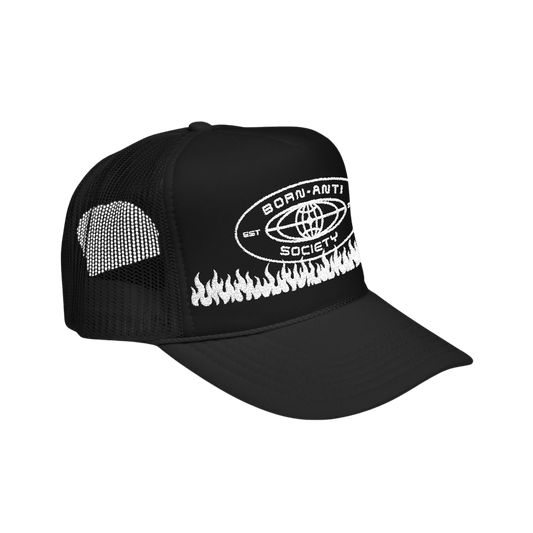 Born Anti Embroidered Foam Trucker Hat in Black