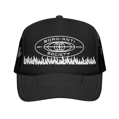 Born Anti Embroidered Foam Trucker Hat in Black