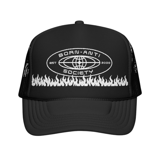 Born Anti Embroidered Foam Trucker Hat in Black