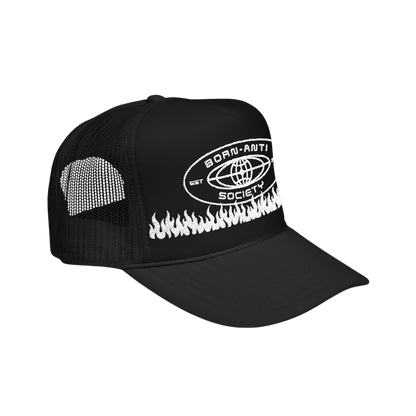 Born Anti Embroidered Foam Trucker Hat in Black